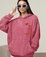 Bluza oversize z kapturem <br>Spadające serca <br>Haft, Efekt sprania